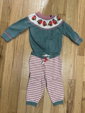 Baby Boden Robin Birds Fair Aisle Knit Sweater and Pants Set- size 9-12m